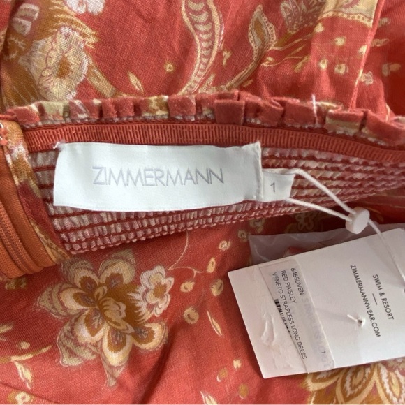 Zimmermann NWT Soft Red Paisley Linen Veneto Dress with Optional Straps Size 6 - Picture 4 of 9
